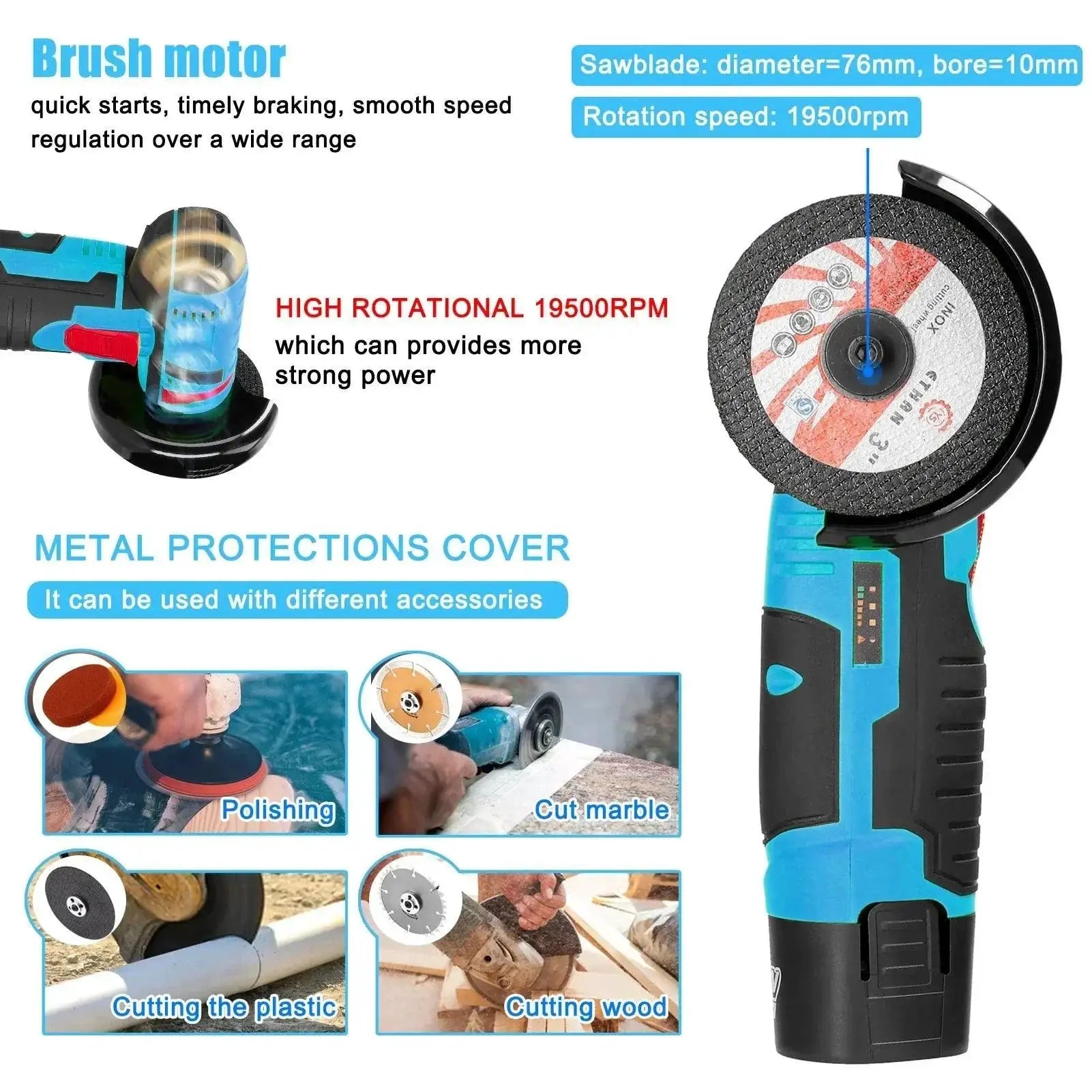 12V Cordless Angle Grinder 800W Mini Power Tool Professional