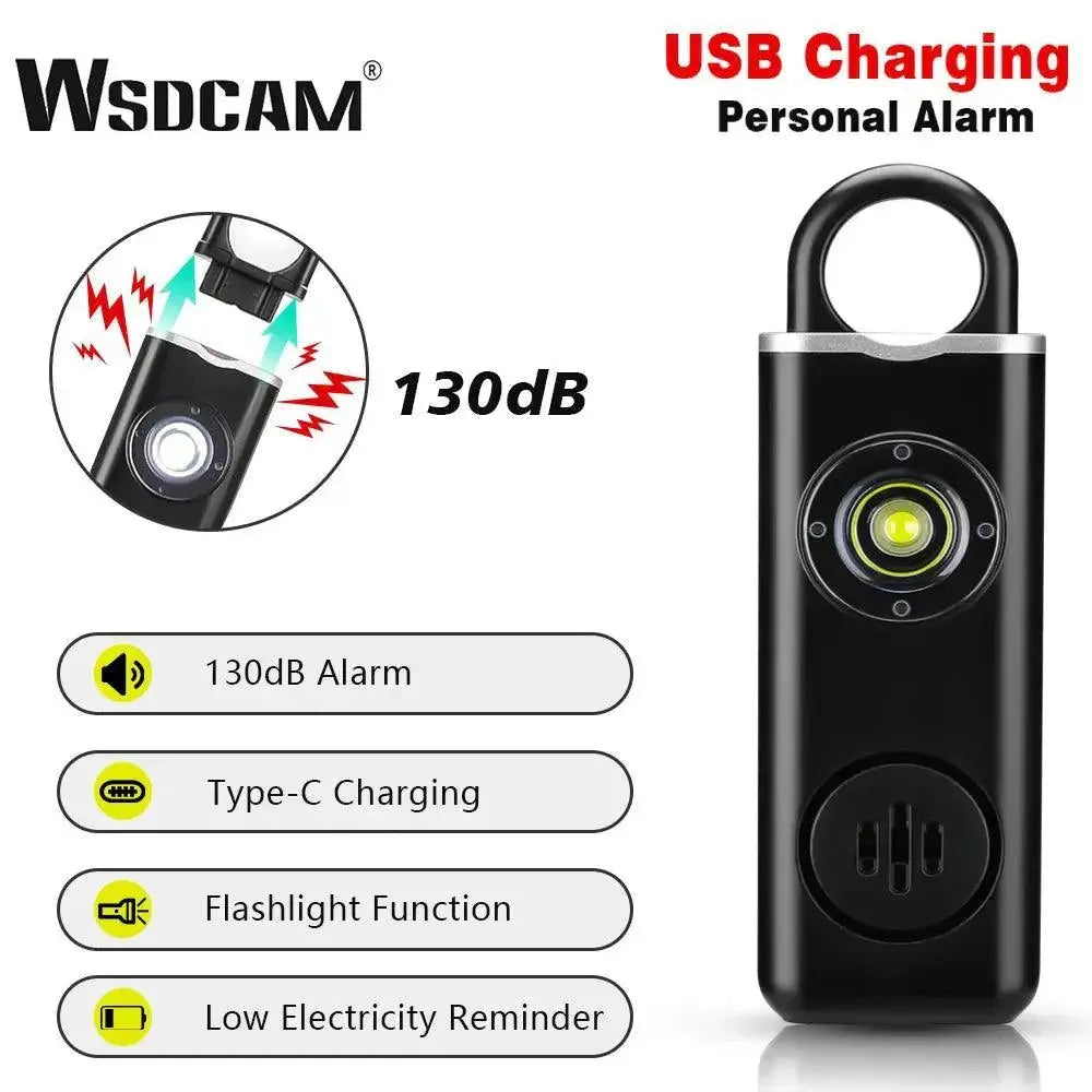 130dB Siren Keychain Alarm Flashlight For Women Self Defense