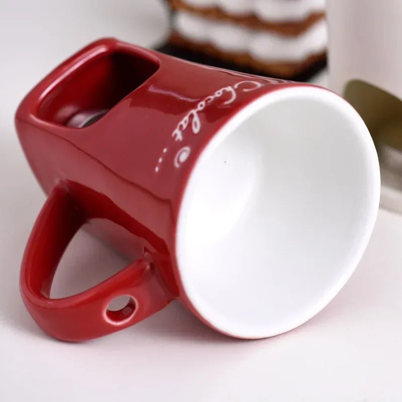 130ml European Candle Cup Cheese Chocolate Melting Ceramic Mug With Fork For Dip