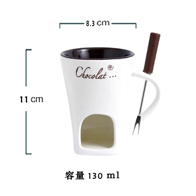 130ml European Candle Cup Cheese Chocolate Melting Ceramic Mug With Fork For Dip