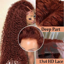13x4 Reddish Brown HD Transparent Water Wave Frontal Wig