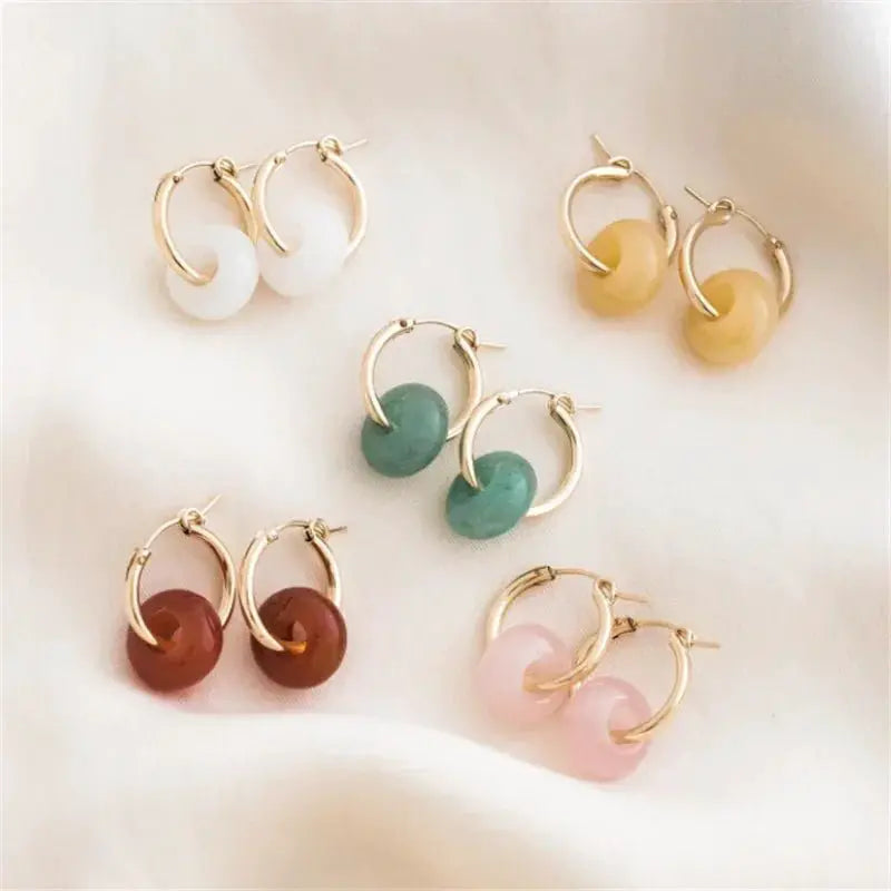 14K Gold Filled Garnet Hoop Earrings Handmade Boho Jewelry - OurLum.com