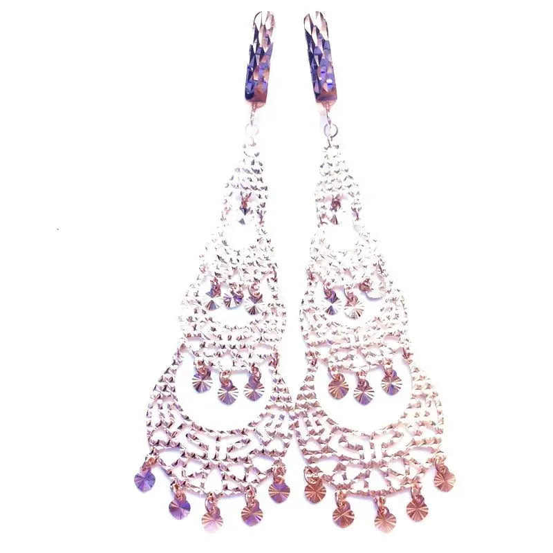 14K Rose Gold Fringe Drop Earrings Women Moroccan Jewelry