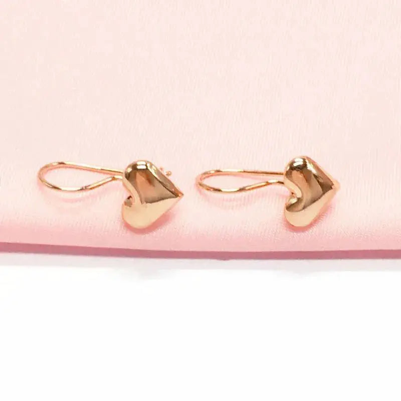 14K Rose Gold Heart Shaped Drop Earrings For Women