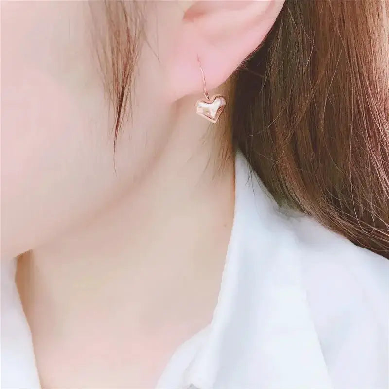 14K Rose Gold Heart Shaped Drop Earrings For Women