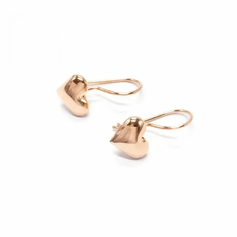 14K Rose Gold Heart Shaped Drop Earrings For Women