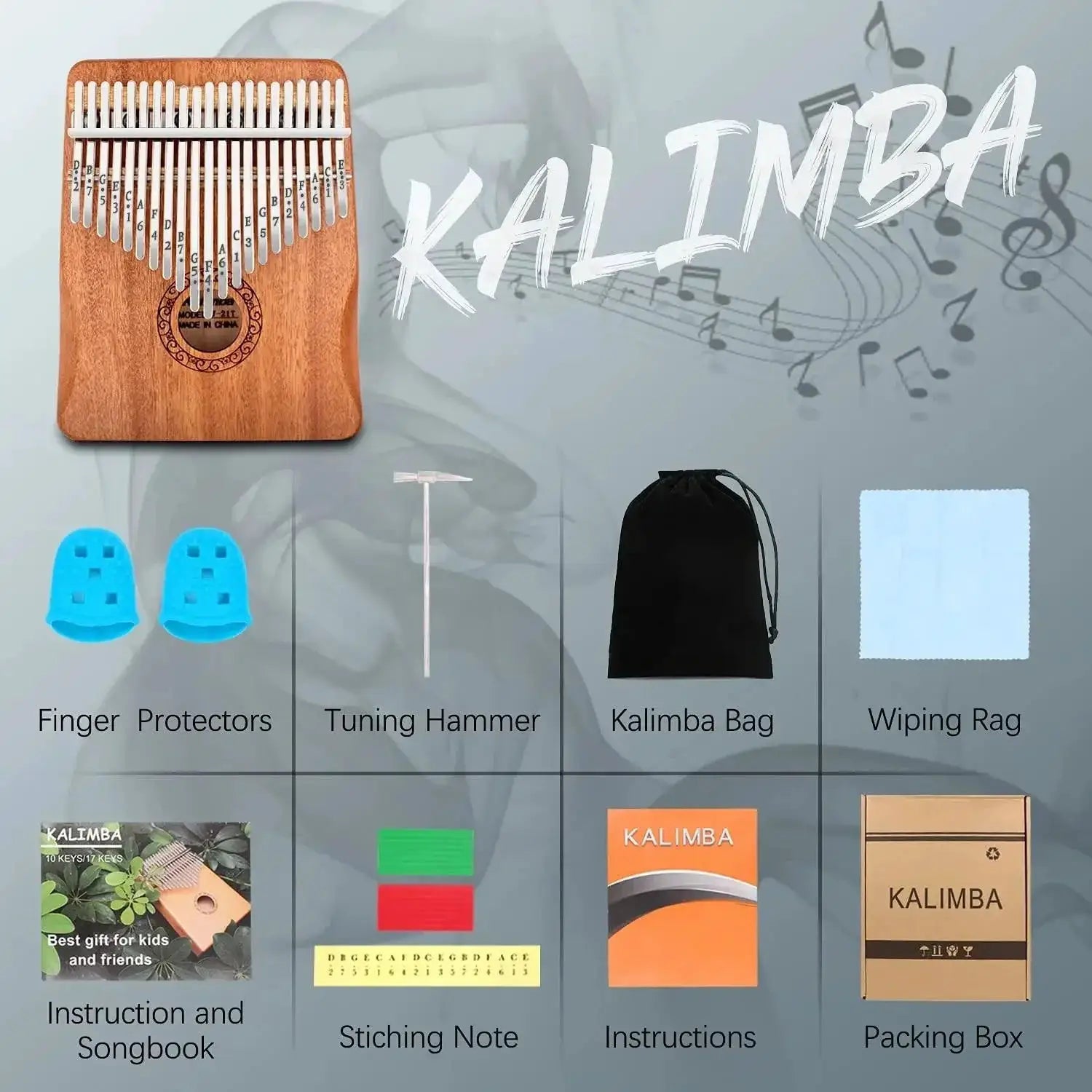 Kalimba Thumb Piano 17 21 Keys Portable Music Gift Bundle
