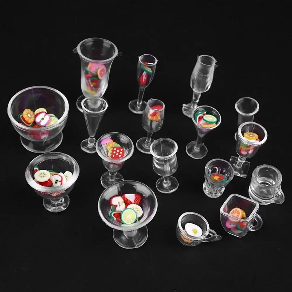 17Pcs Miniature Dollhouse Kitchen Ice Cream Bowls Cups