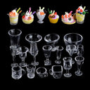 17PCS Miniature Dollhouse Kitchen Accessories Transparent Ice Cream Bowls and Cups
