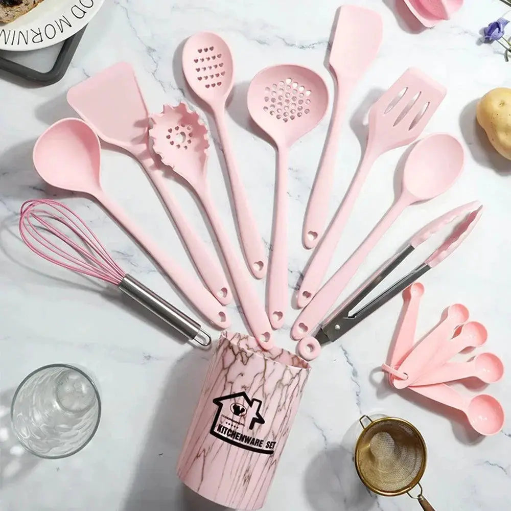 18 Pink Silicone Kitchen Utensil Set Eco Friendly Tools