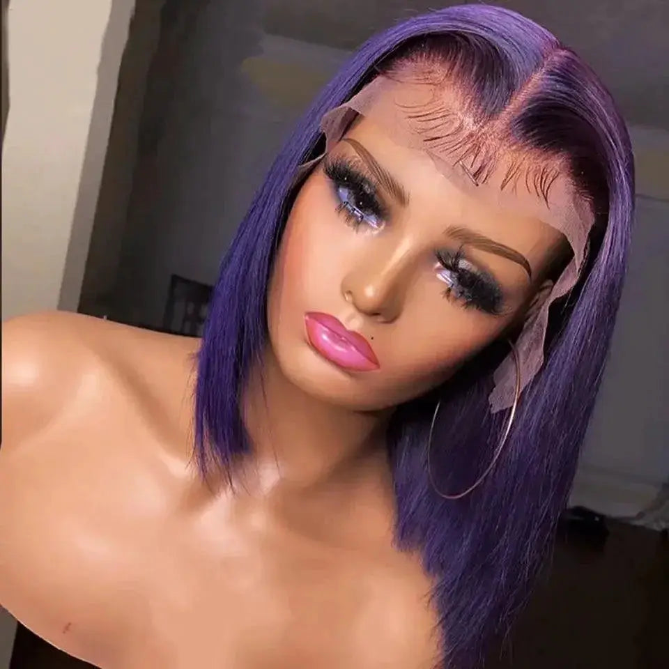 Dark Purple Lace Front Bob Wig 180 Density 13x4 Human Hair