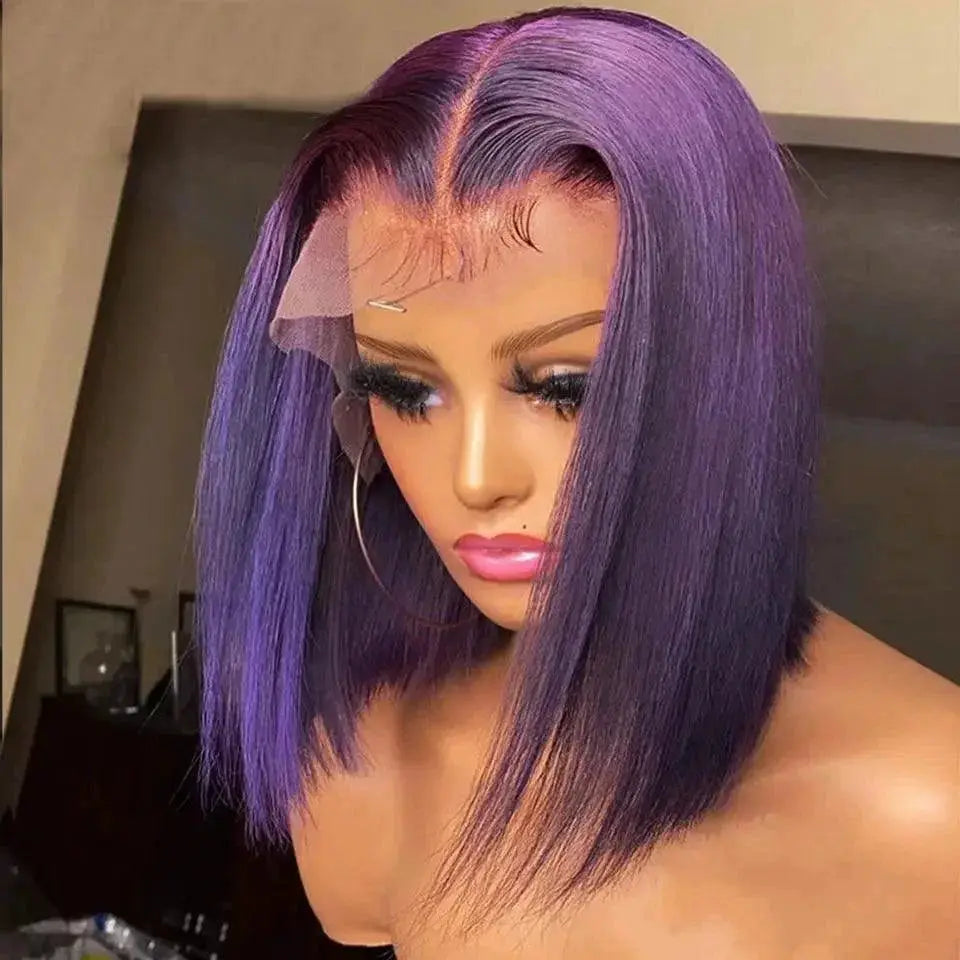 Dark Purple Lace Front Bob Wig 180 Density 13x4 Human Hair