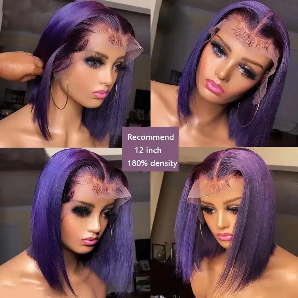 Dark Purple Lace Front Bob Wig 180 Density 13x4 Human Hair