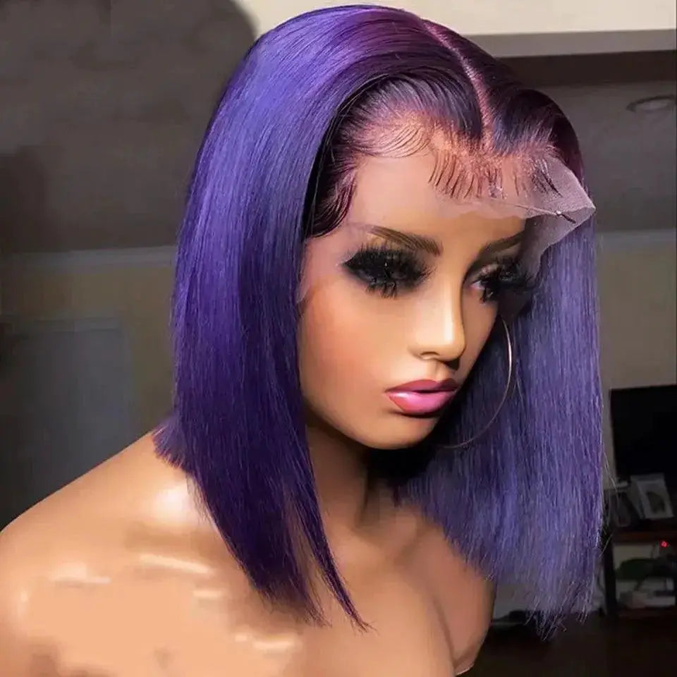 Dark Purple Lace Front Bob Wig 180 Density 13x4 Human Hair