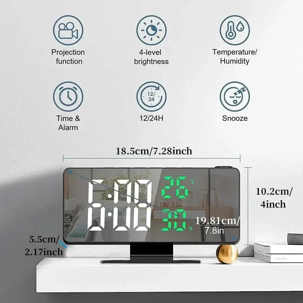 180 Degree Arm Projection LED Alarm Clock With Temp Humidity