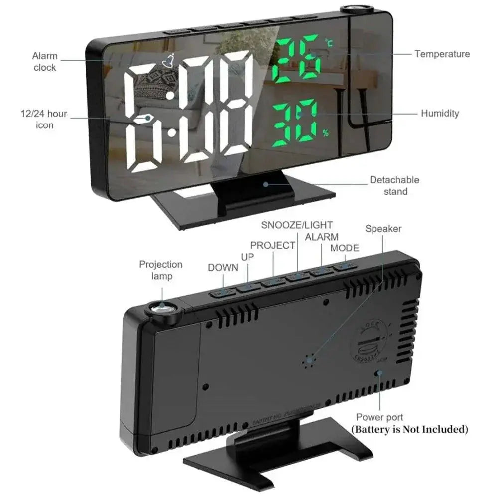 180 Degree Arm Projection LED Alarm Clock With Temp Humidity