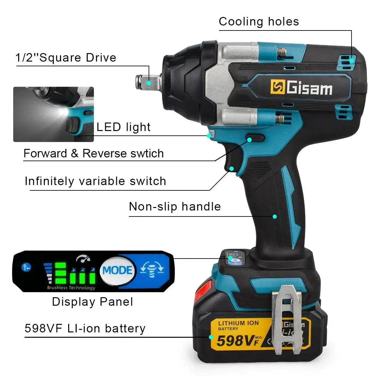 1800Nm Torque Brushless Cordless Electric Impact Wrench