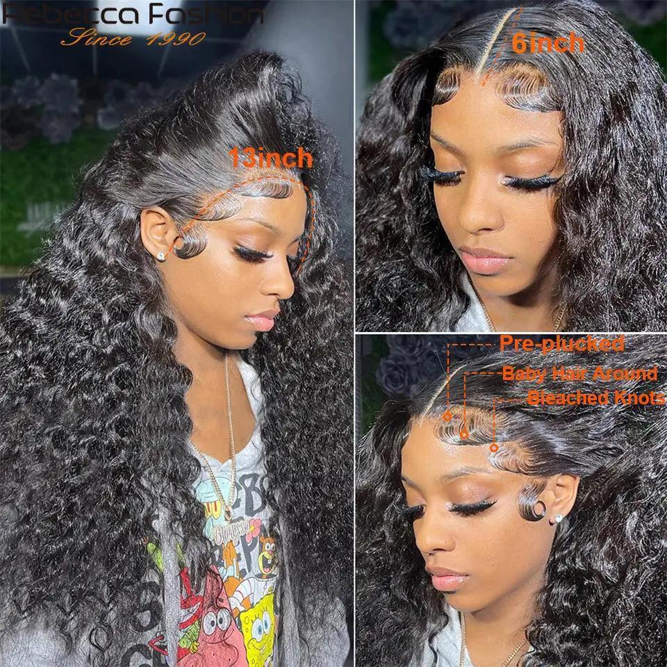 180D Deep Wave Lace Front Remy Human Hair Wig Pre Plucked