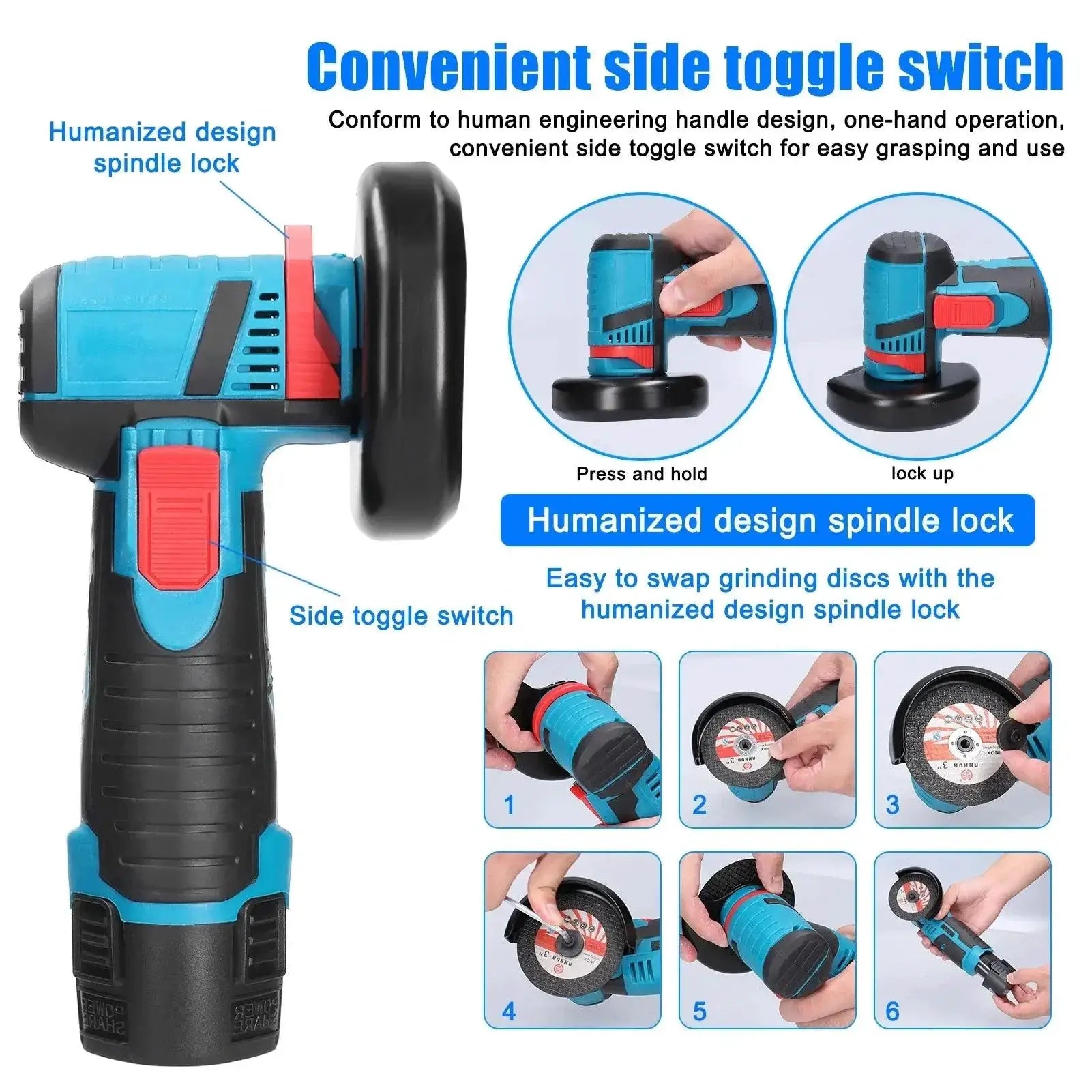 19500rpm 12V Brushless Cordless Angle Grinder Power Tool