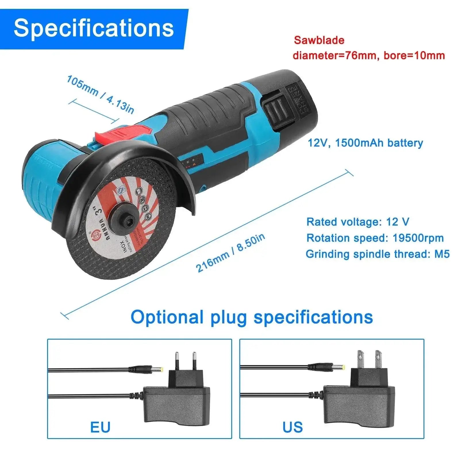19500rpm 12V Brushless Cordless Angle Grinder Power Tool