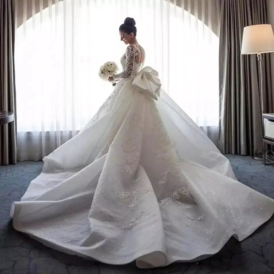 2 Piece Luxury Mermaid Wedding Dress With Detachable Train White Gown Glam