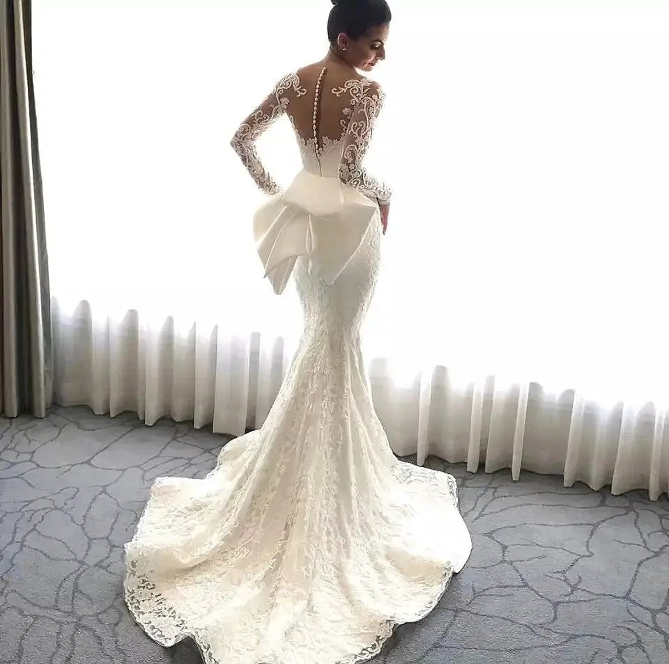 2 Piece Luxury Mermaid Wedding Dress With Detachable Train White Gown Glam