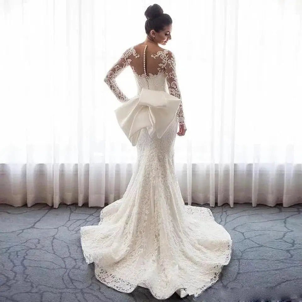 2 Piece Luxury Mermaid Wedding Dress With Detachable Train White Gown Glam