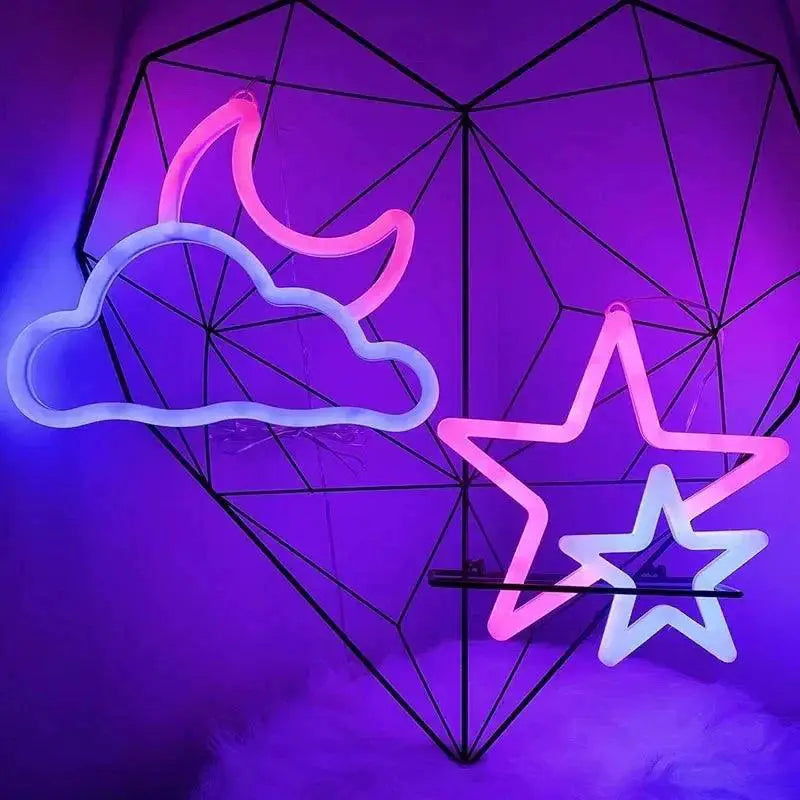 Two Sided LED Neon Light Night Game Pad Fire Moon Star Sign