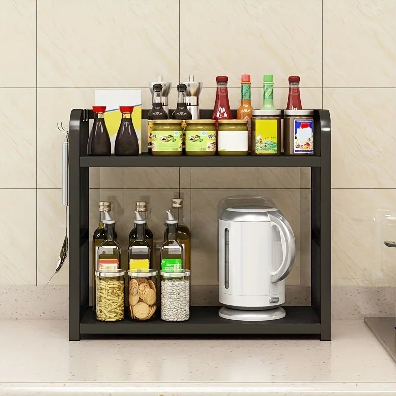 2 Tier Metal Countertop Shelf Rustproof Organizer For Coffee Mugs Condiments Kit