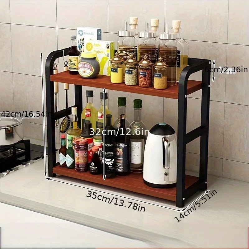 2 Tier Metal Countertop Shelf Rustproof Organizer For Coffee Mugs Condiments Kit