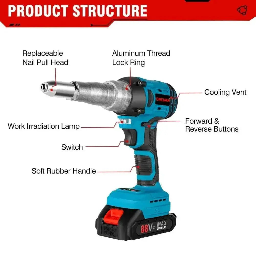 20000N Cordless Brushless Rivet Gun For Makita 18V Battery