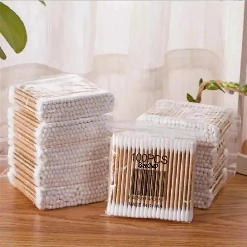 Double Ended Wooden Cotton Swabs For Makeup Hygiene 200 Pcs