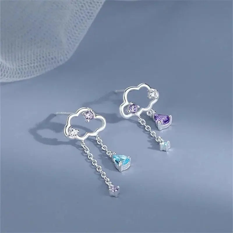 Korean New Light Luxury Zircon Moon Star Stud Earrings