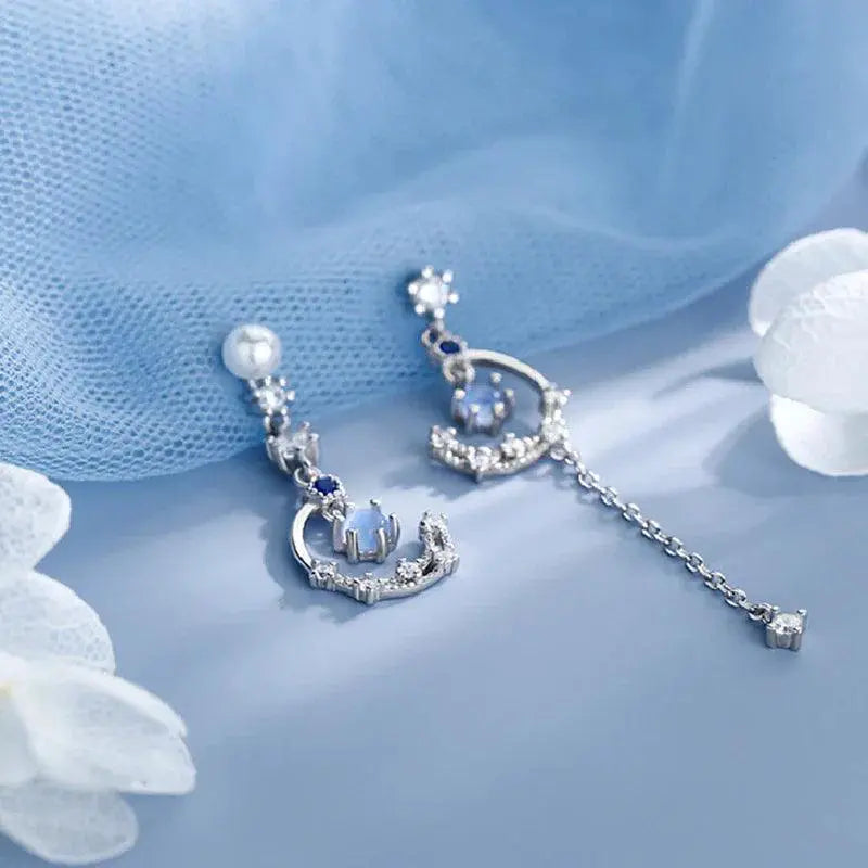 Korean New Light Luxury Zircon Moon Star Stud Earrings