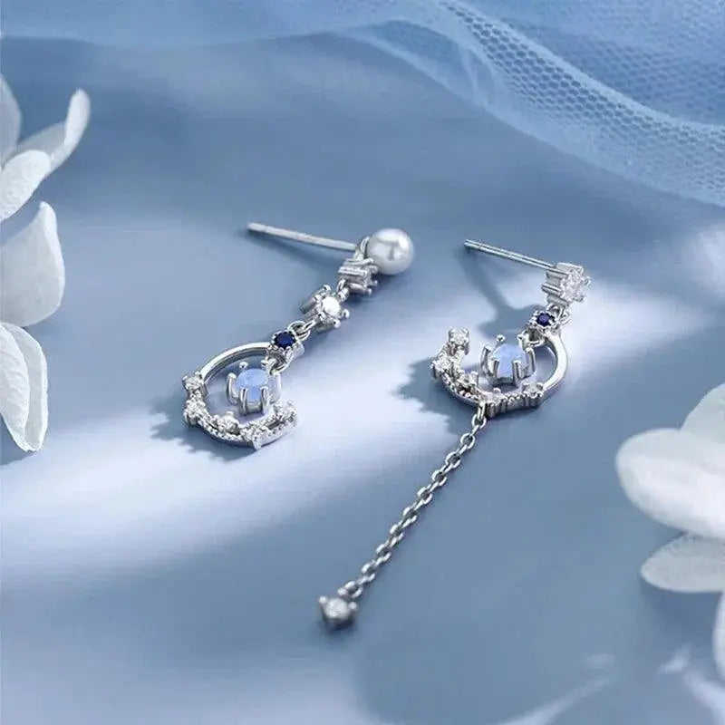 Korean New Light Luxury Zircon Moon Star Stud Earrings