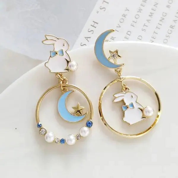 Korean New Light Luxury Zircon Moon Star Stud Earrings