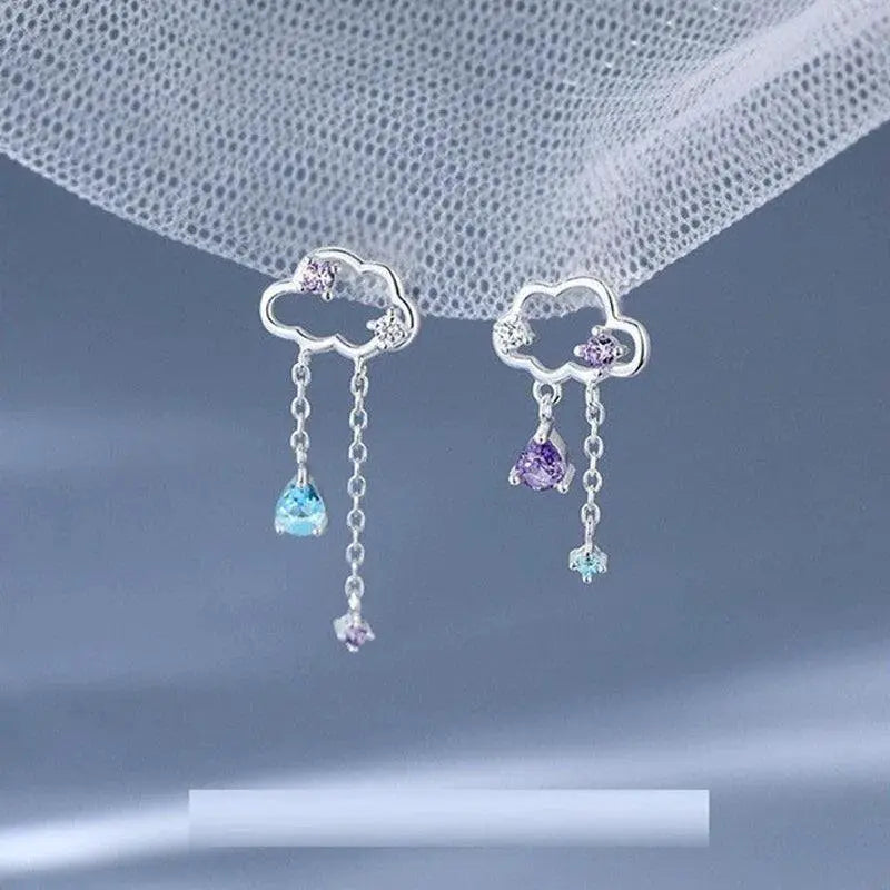 Korean New Light Luxury Zircon Moon Star Stud Earrings