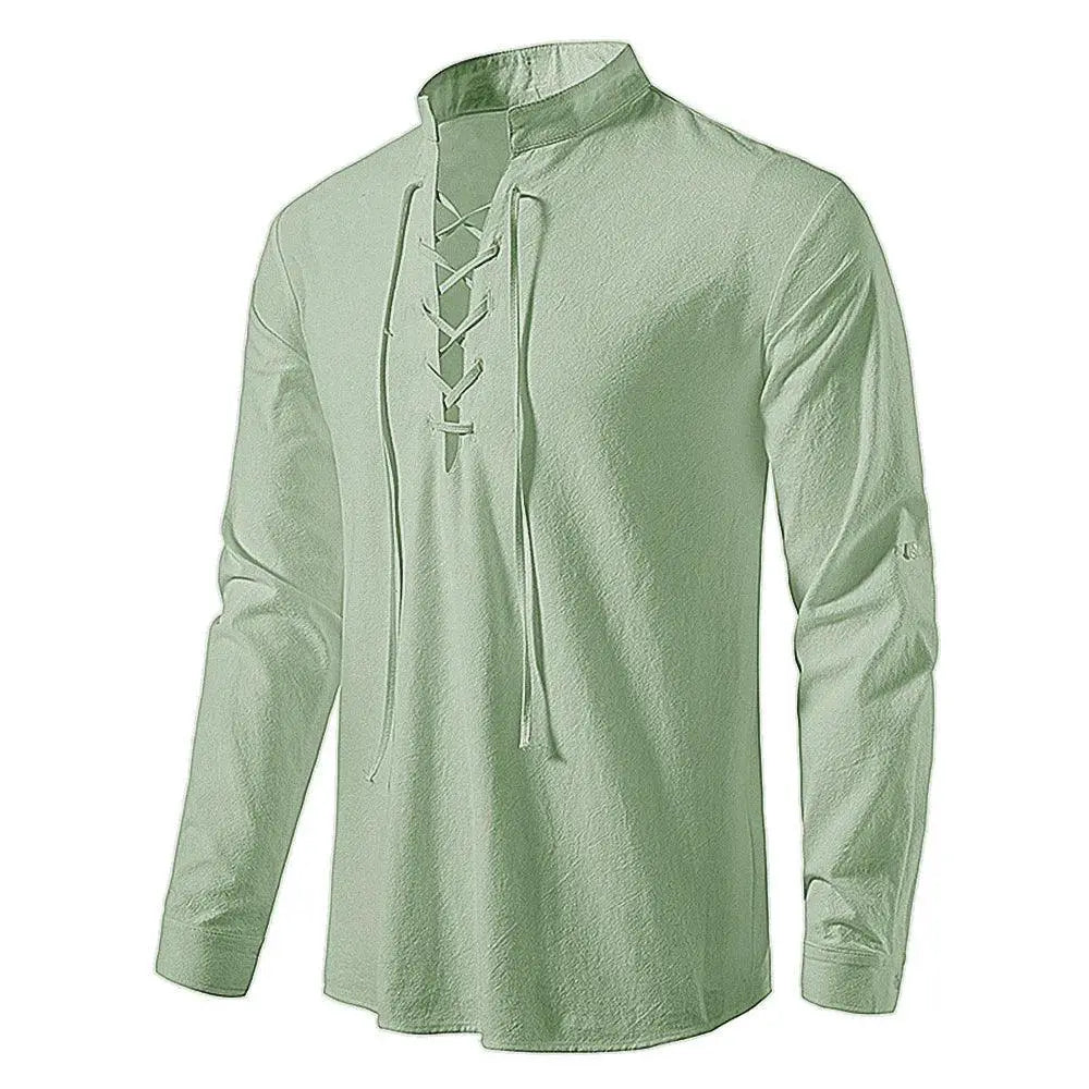 2023 Men's Vintage Cotton Linen Casual Shirt Long Sleeve Tee