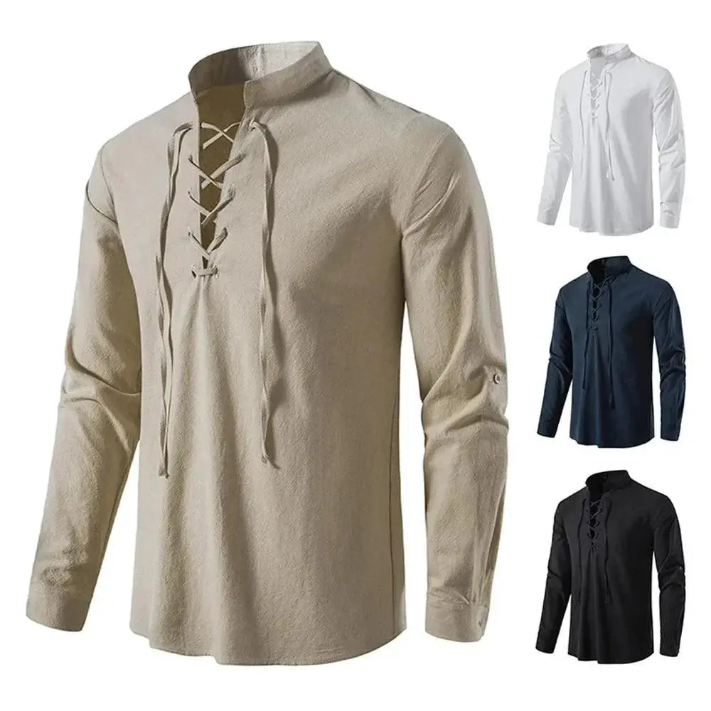 2023 Men's Vintage Cotton Linen Casual Shirt Long Sleeve Tee