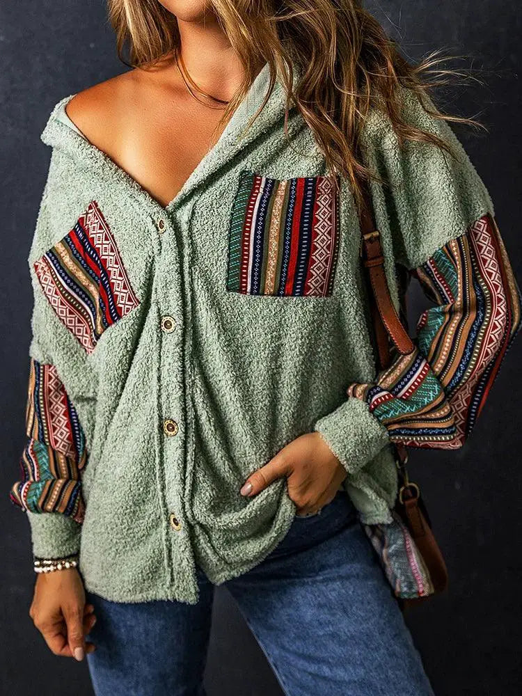 Fall Winter Cardigan Shirt Outwear Top Colorblock Arrival