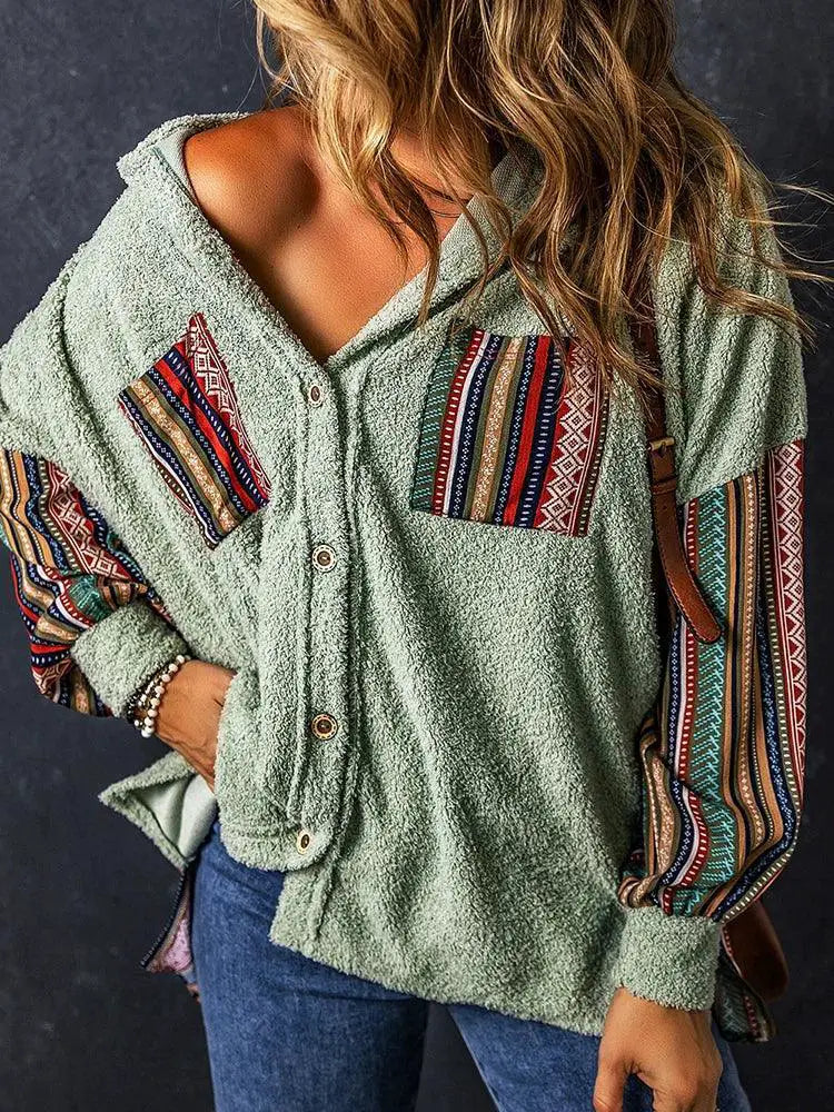 Fall Winter Cardigan Shirt Outwear Top Colorblock Arrival