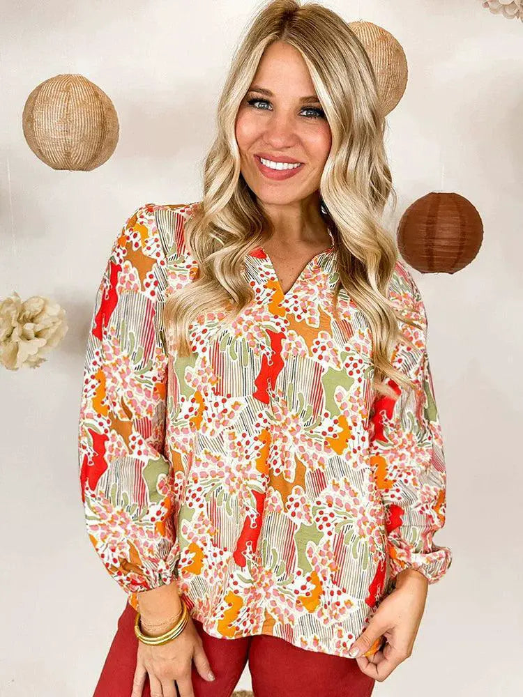 Fall Winter Floral Chiffon Shirt Plant Florals New Arrival