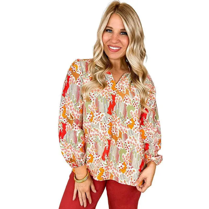 Fall Winter Floral Chiffon Shirt Plant Florals New Arrival