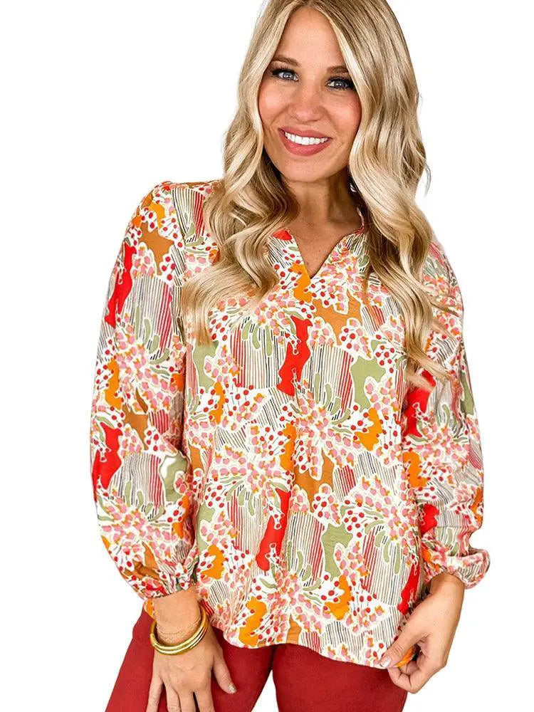 Fall Winter Floral Chiffon Shirt Plant Florals New Arrival