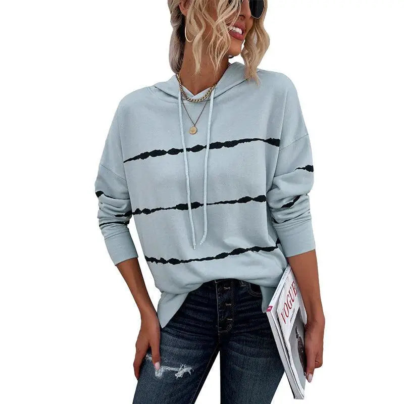 Women's Fall Winter Stripes Tie Dye Hoodie Cozy Comfort