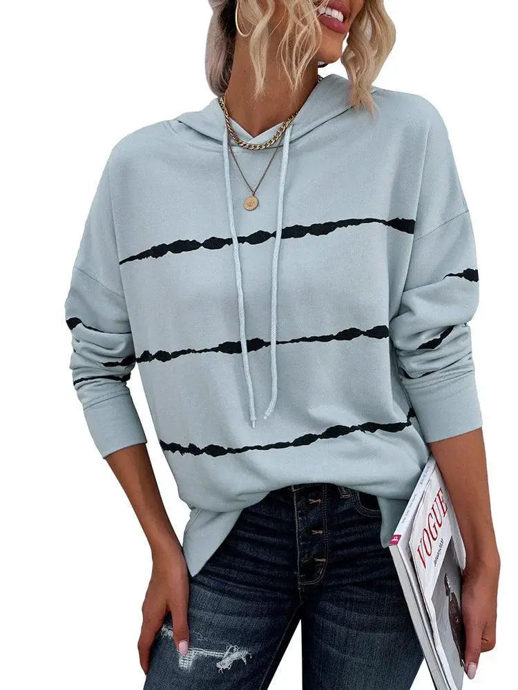Women's Fall Winter Stripes Tie Dye Hoodie Cozy Comfort