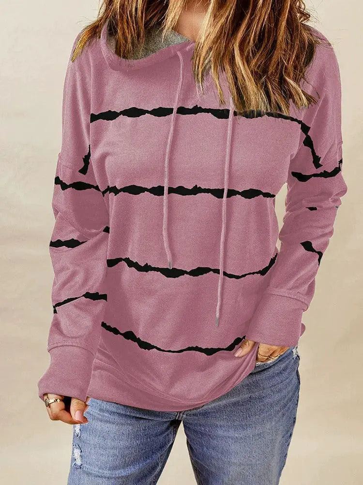 Women's Fall Winter Stripes Tie Dye Hoodie Cozy Comfort
