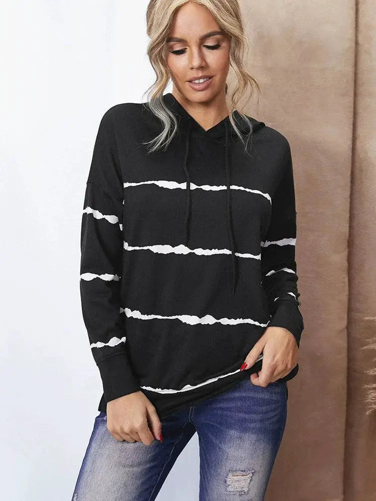 Women's Fall Winter Stripes Tie Dye Hoodie Cozy Comfort