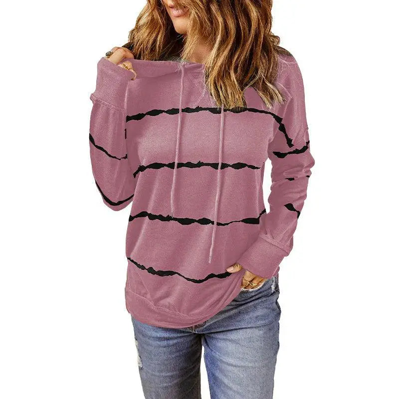 Women's Fall Winter Stripes Tie Dye Hoodie Cozy Comfort
