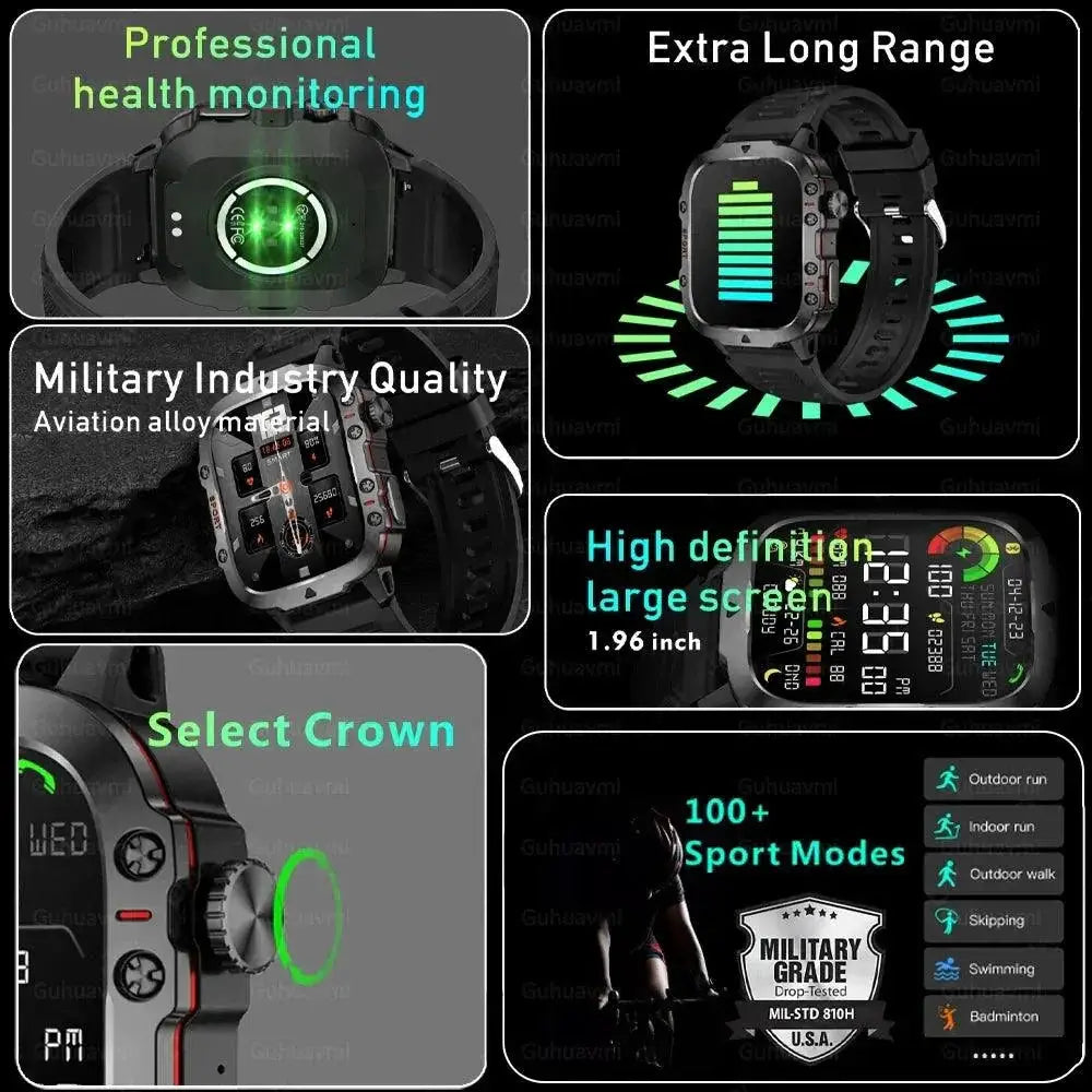 Military Grade Waterproof Smart Watch For Men 3ATM Durability